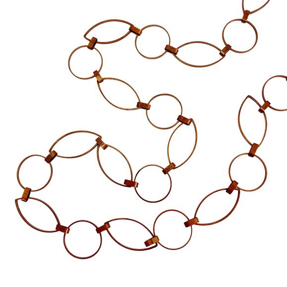 Long Vintage Copper Geometric Link Necklace Mid Century Modernist 1960s 1970s - Picture 1 of 9